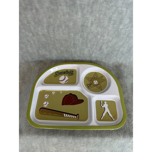 Kids Baseball Themed Divided Melamine Plate Toddler Snack Dish - Picture 6 of 6